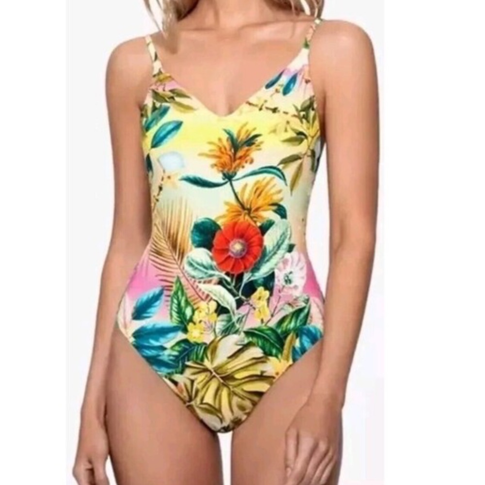 PQ Swim Large Oasis Aphrodite One Piece Swimsuit Floral Hawaiian Beachy Vacation